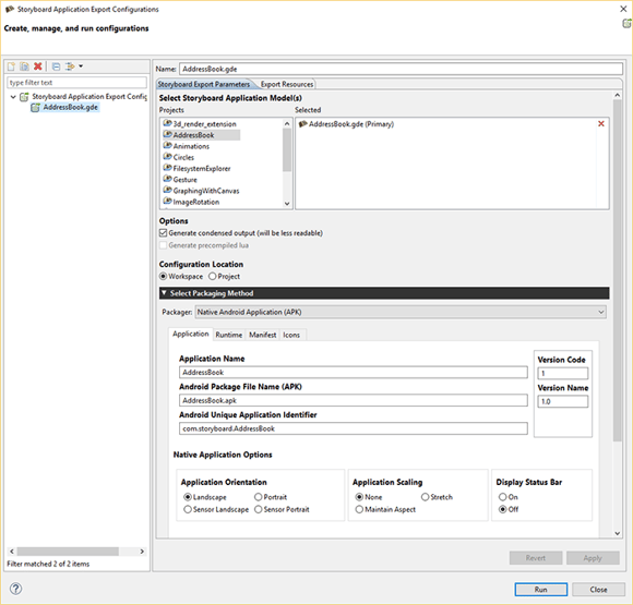 Exporting Storyboard embedded GUIs to Android