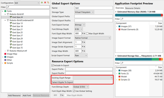 Storyboard Application Export Configuration editor