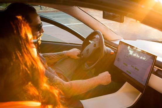 Interior of the Aptera vehicle, including automotive GUI developed by Crank Software